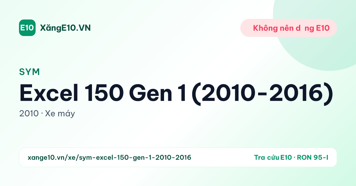 SYM Excel 150 2010 có dùng xăng E10 không? — Không | XăngE10.VN